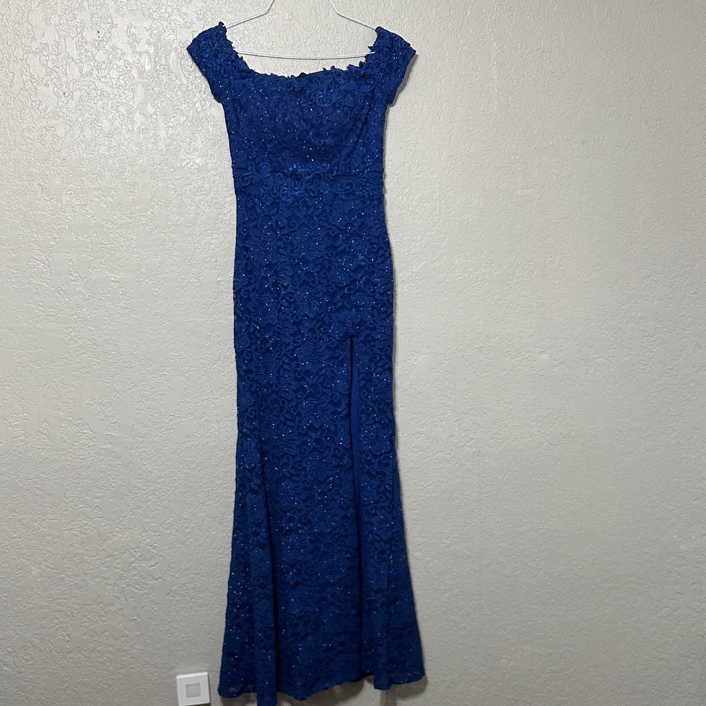 Sequin Hearts Royal Blue Lace Maxi Dress
